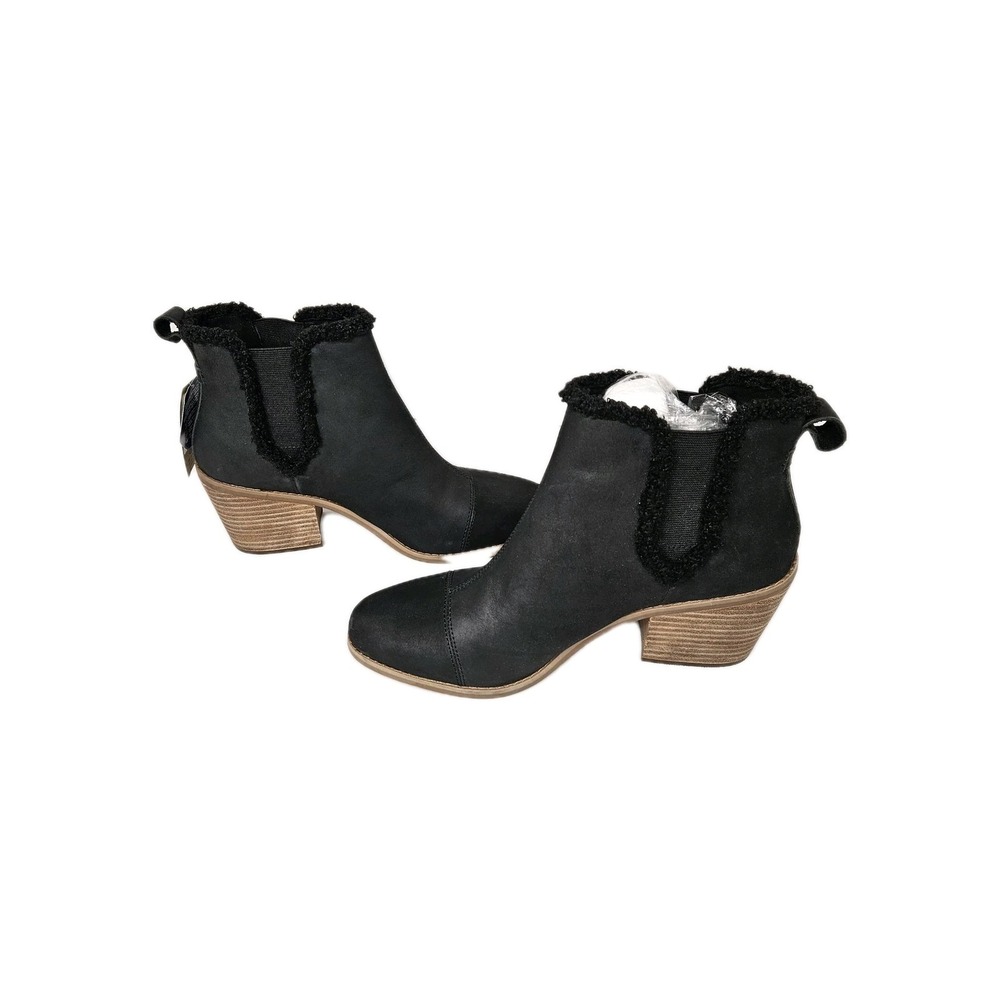Toms Everly 10 Black Leather/‎ Faux Shearling Boots Model 10016857